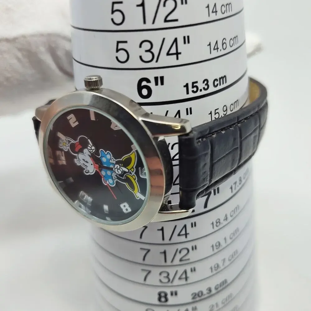Disney Minnie Mouse Blue Dress Watch Silver Face Black Band